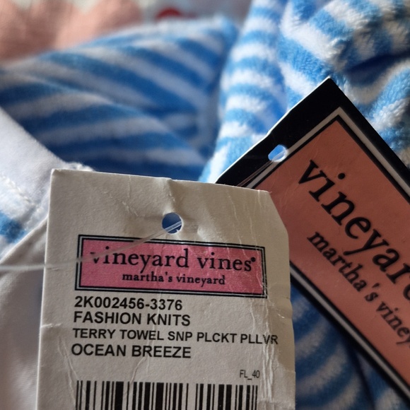 Vineyard Vines Blue & White Striped Terry Towel Snap Pullover Sz.M NWT - Picture 5 of 6